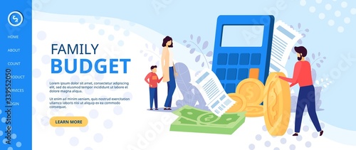 Family budget planning at crisis, money economy bank problem finance. Woman and man couple, people financial covid credit, tax business bill. People problems worried isolated home vector illustration.