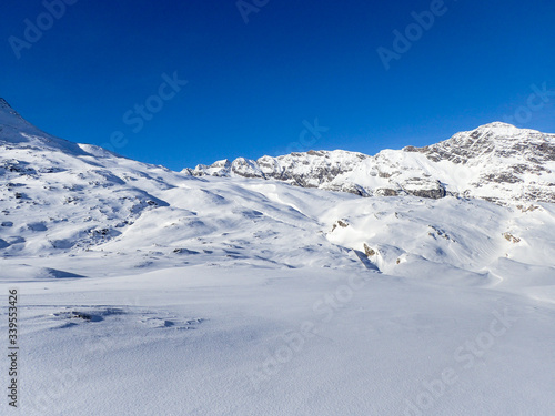 winter landscape of the mountains of the San Bernardino pass.