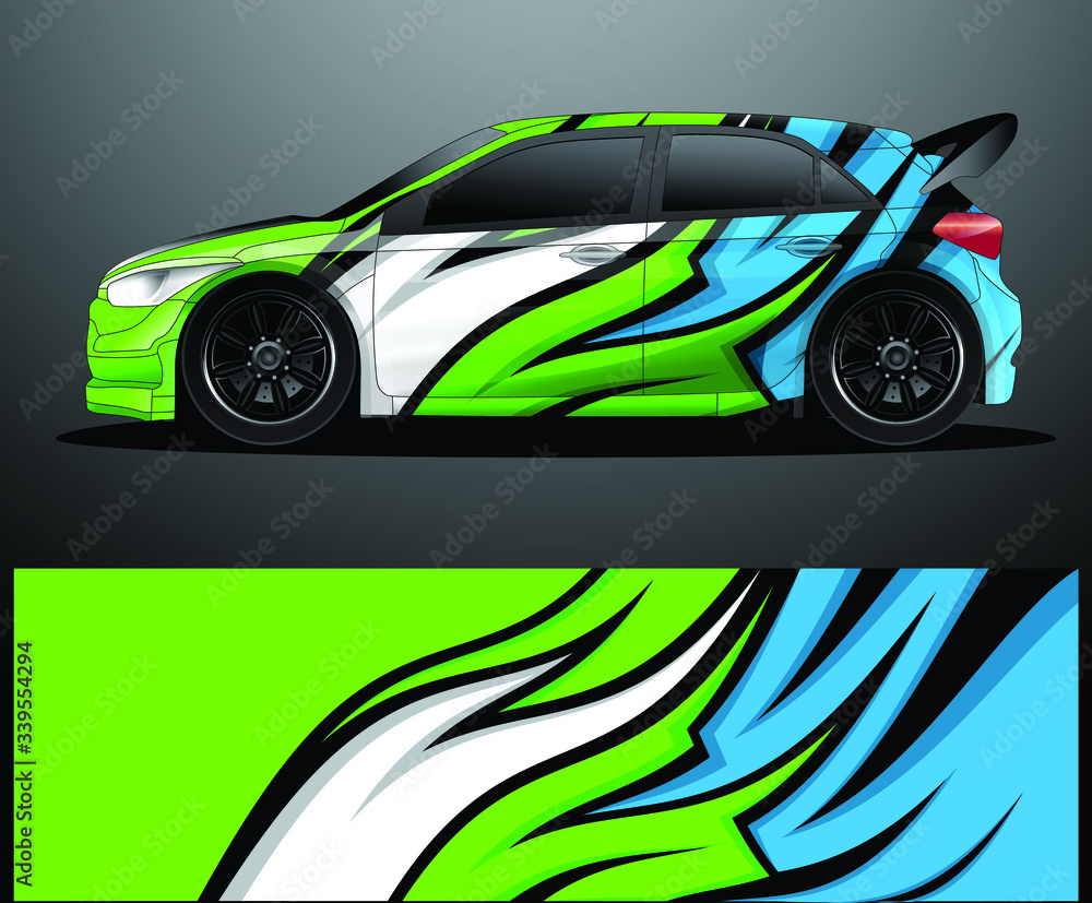 Fototapeta premium Rally car decal graphic wrap vector, abstract background
