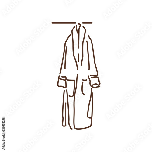 Bathrobe black line icon. A loose-fitting outer garment, worn by either men or women after shower. Pictogram for web page, mobile app, promo. UI UX GUI design element. Editable stroke.