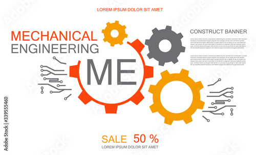 Tehno logo, construct icon, mechanical engineering banner, simple text and logo vector illustration