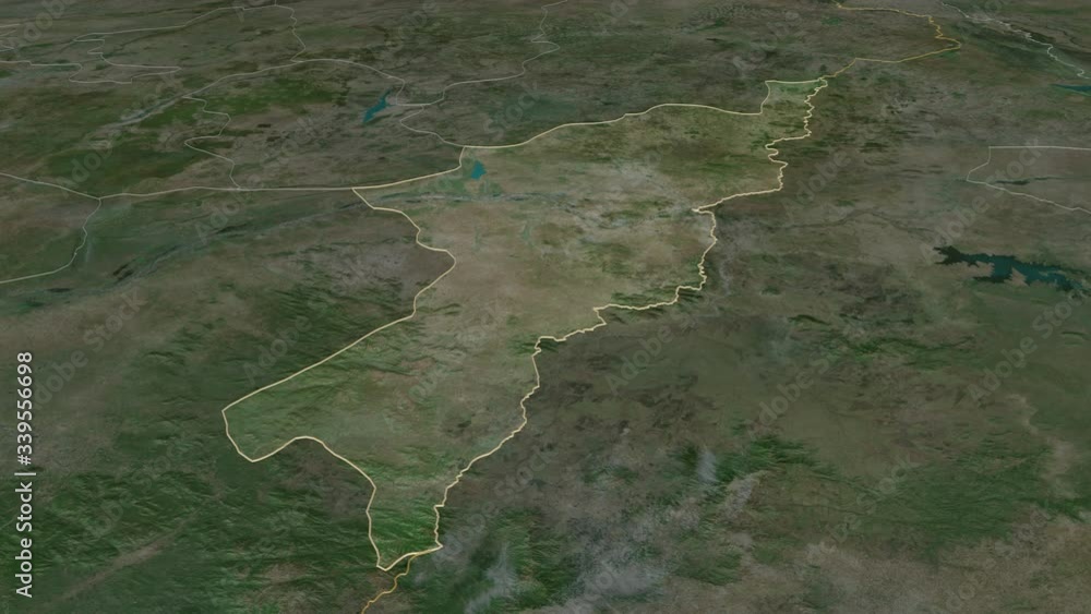 Adamawa, state with its capital, zoomed and extruded on the satellite map of Nigeria in the conformal Stereographic projection. Animation 3D Adamawa, state with its capital, zoomed and extruded on the satellite map of Nigeria in the conformal Stereographic projection. Animation 3D