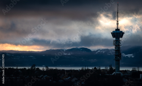 Tyholt tv tower at sunset photo