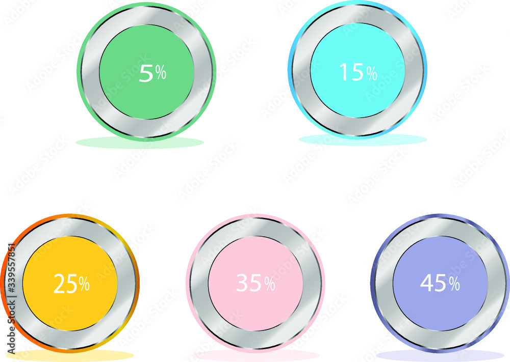 Percent circle counter, 5 in set, start from 5%, 15%, 25%, 35%, 45%, Percent circle counter, 5 in set, start from 5%, 15%, 25%, 35%, 45%,