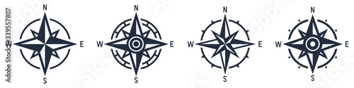 Compass icon set. Wind rose symbol. Vector photo