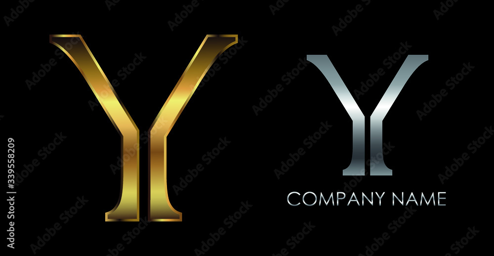 Gold and silver letter Y logo.Luxury logo design. Gold and silver letter Y logo.Luxury logo design.