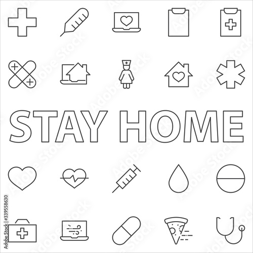 Set of Medicine vector line icons. It contains the first aid kit, nurse, syringe, thermometer, plastic, pills, heart, drop of blood, palpitation and much more. Editable Stroke. 32x32 pixels.