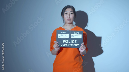 Photo of asian criminals holding a sign