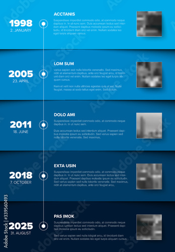 Timeline template with blue blocks and photo placeholders