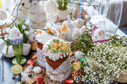 Easter composition with Easter cake and eggs