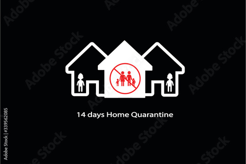 14 Days Home Quarantine icon distance to family. Stay at home concept. Corona virus COVID-19 virus quarantine or recommendation