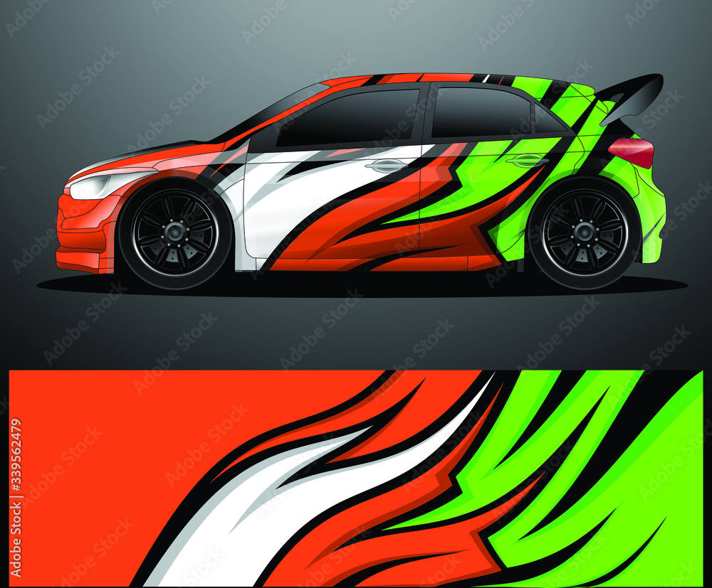 Fototapeta premium Rally car decal graphic wrap vector, abstract background