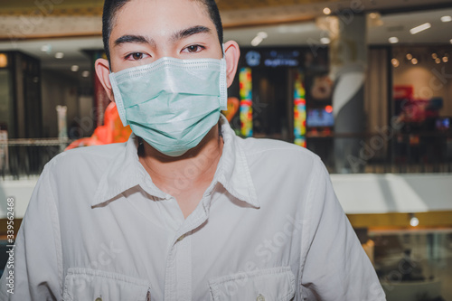 Protection against contagious disease., coronavirus, Asian young boy wearing hygienic mask to prevent infection., Airborne respiratory illness such as flu., 2019-nCoV.