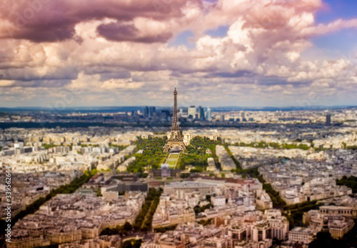Eiffel tower from la Tour Montparnasse with tiltshift effect