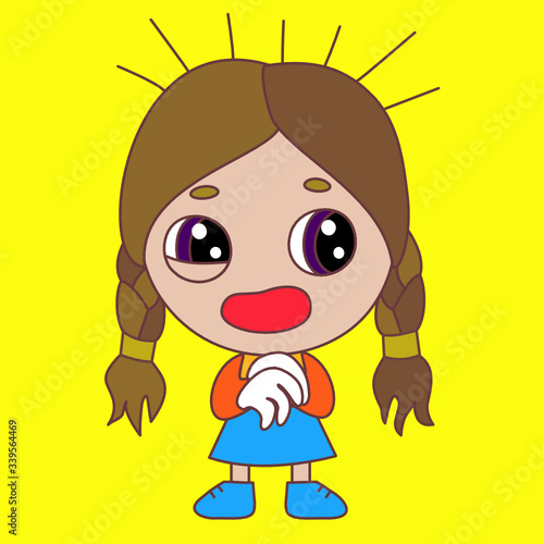 emoticon with stressed girl with nervous tic and disheveled uncombed hair standing on end, vector emoji in color