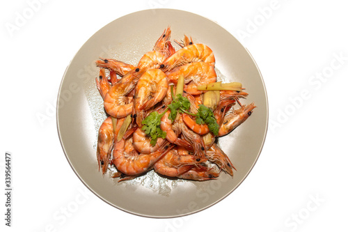 Grilled shrimp in a white plate