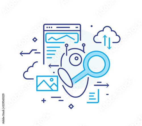 robot search engine internet. growth charts Success, growth rates. Line icon illustration