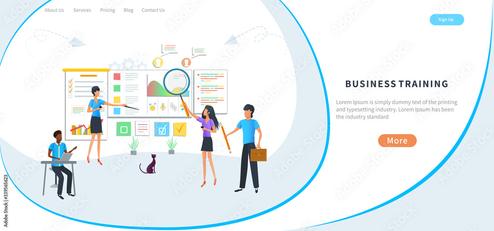 Φωτογραφία Vector illustration - business training or courses, increase professional skills, training of office staff - Team project planning and brainstorming