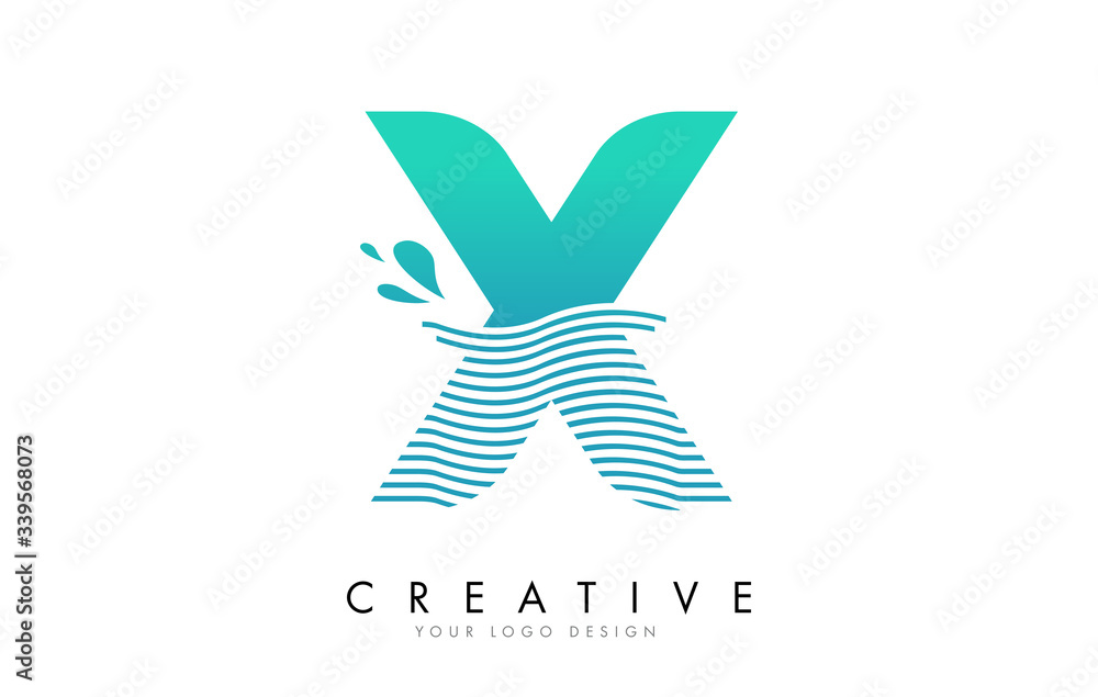 X Letter Logo with Waves and Water Drops Design. X Letter Logo with Waves and Water Drops Design.