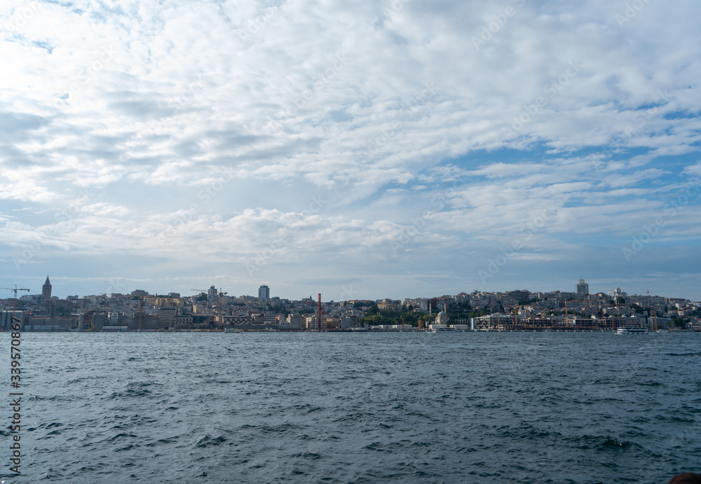 The view of the Bosphorus strait in Istanbul, Turkey. European side of the city. July 2019