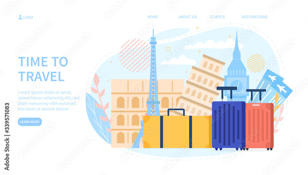 Time to travel web page template. Vector illustration