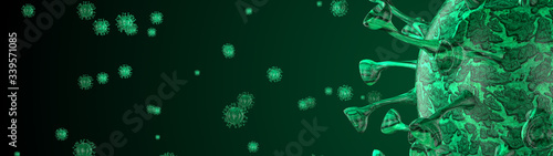 Microscope virus cell. Pandemic bacteria pathogen medical health risk, Corona COVID-19 Alert SOS, immunology, virology, epidemiology concept. 3D illustration
