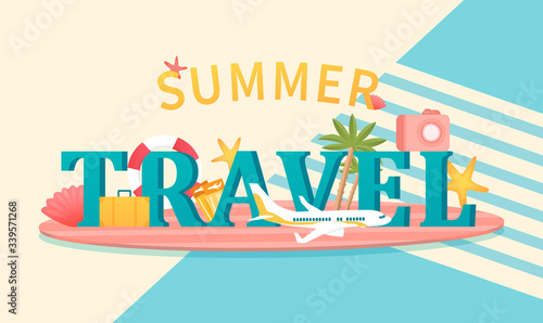 Summer travel concept. Colorful flat vector illustration