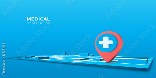 Navigator pin icon checking on world map background. Locator position point. 3d perspective vector illustration