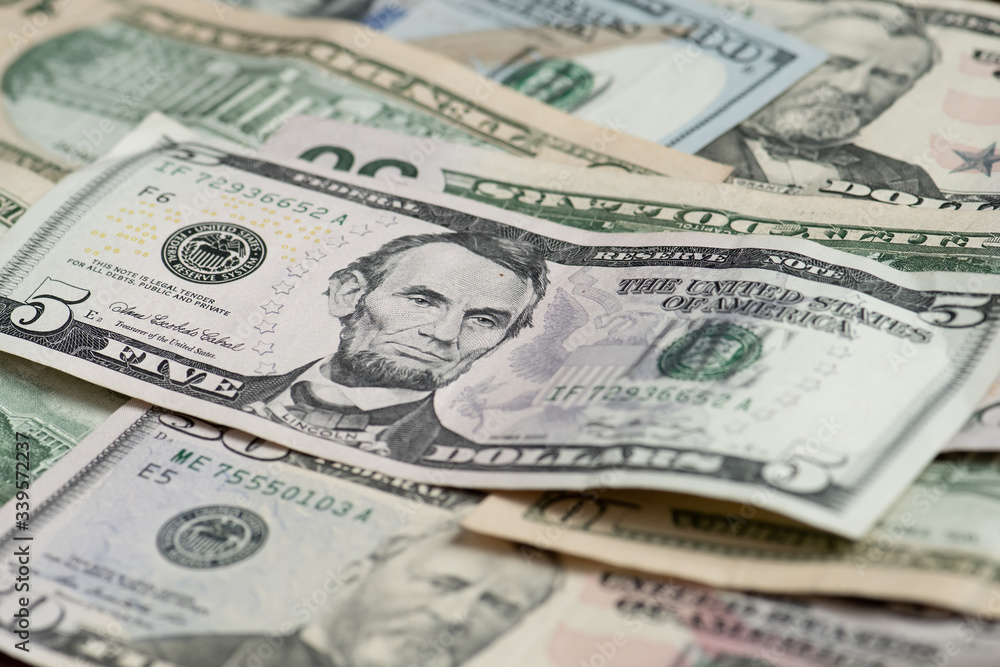Different banknotes of american dollars Different banknotes of american dollars