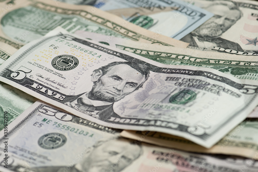 Different banknotes of american dollars Different banknotes of american dollars
