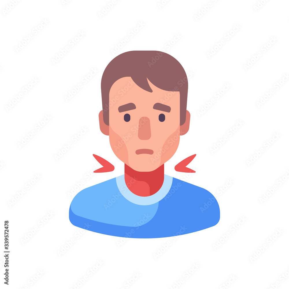 Sore throat flat illustration. Man having a cold.