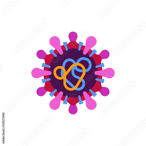Red and pink virus flat icon. SARS-CoV-2 novel coronavirus structure vector illustration.