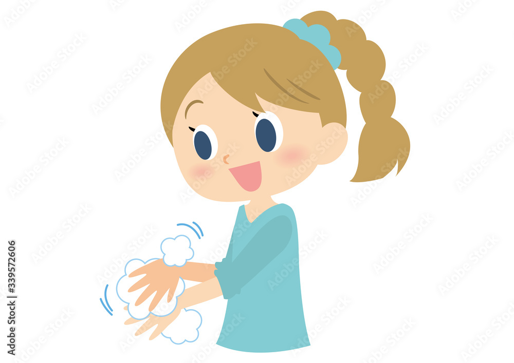 女子の手洗い　手の甲