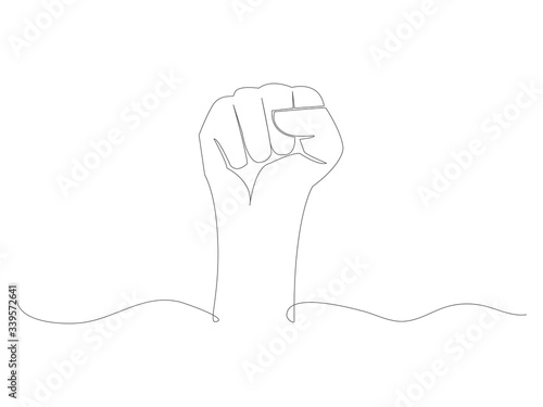 Continuous protest raised arm fist line vector illustration isolated on white background. Hand one line.