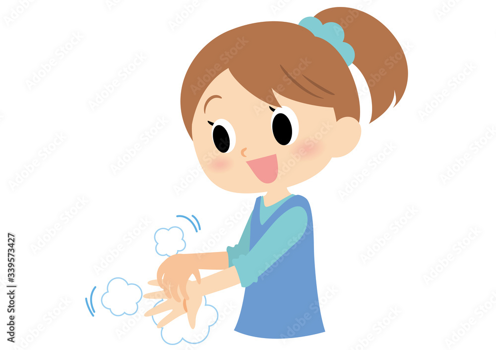 女子の手洗い　指先と爪の間