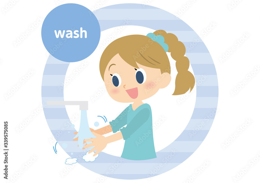 女子の手洗い　洗う