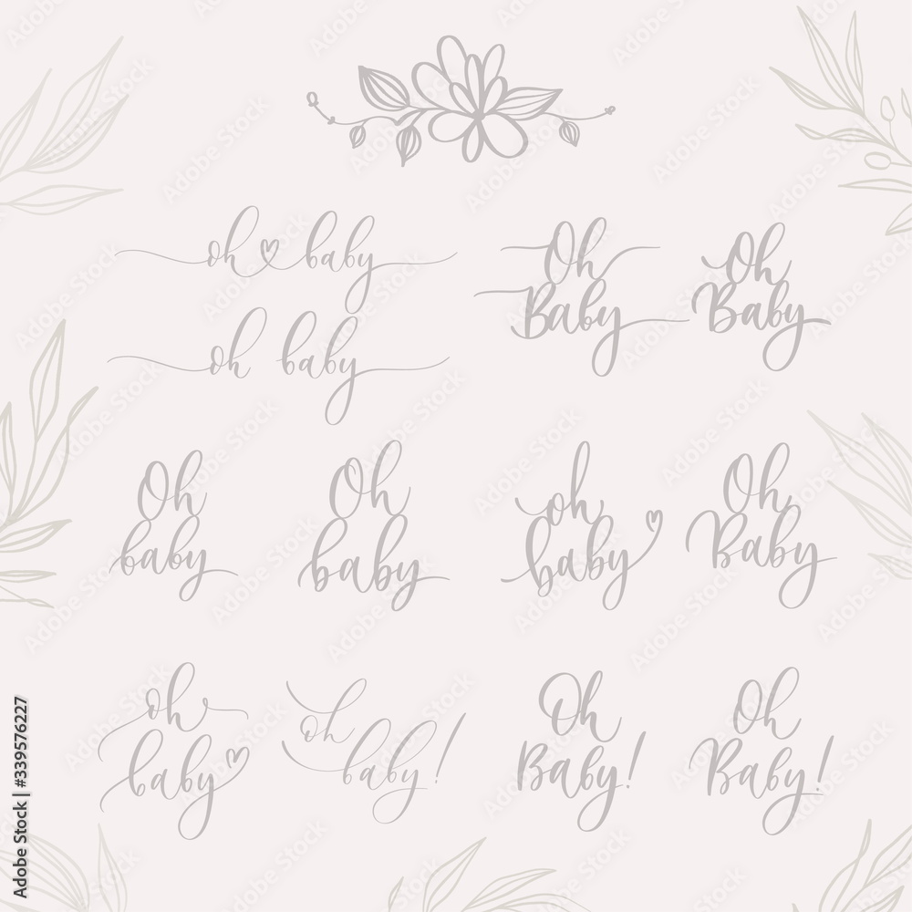 Oh Baby. Set baby shower inscriptions  for babies clothes and nursery decorations.