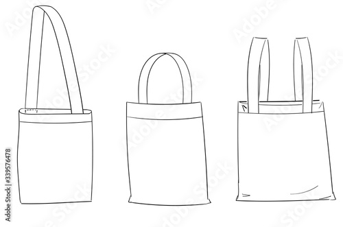 Vector reusable shopping tote bag. Illustration. Sketch bag