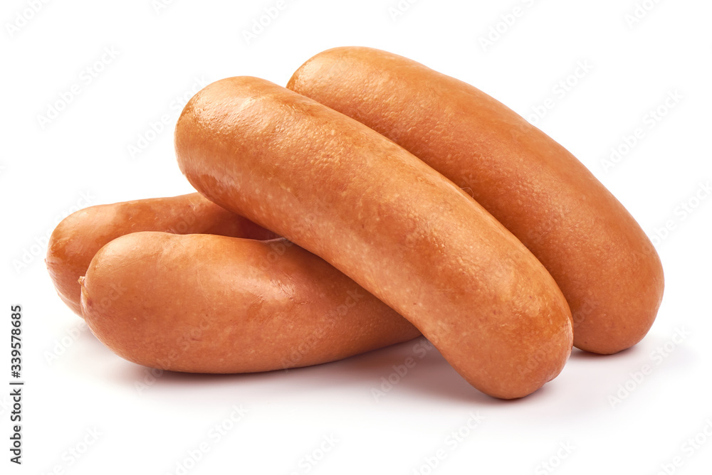 Pork boiled sausages, isolated on white background Pork boiled sausages, isolated on white background