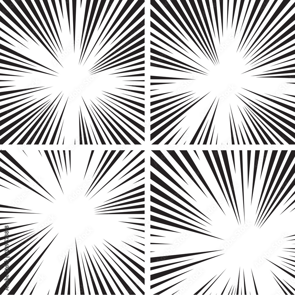 Fototapeta premium Comic book speed horizontal lines background set of four editable images. Vector illustration. EPS 10