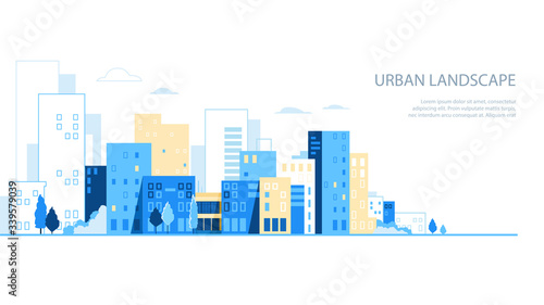 Urban landscape. City skyline background. Buildings silhouette vector illustration