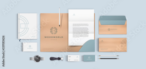 Creative corporate style for wood or furniture company. Vector branding identity template set.