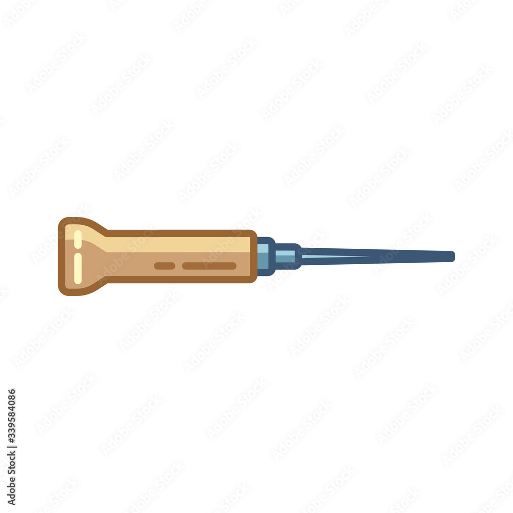 Carpenter tool awl isolated on white background. Flat icon for construction, decoration, repair services. Tool kits. Sale, rent. Hand tools. Shop for locksmith, carpenter, foreman. Carpenter tool awl isolated on white background. Flat icon for construction, decoration, repair services. Tool kits. Sale, rent. Hand tools. Shop for locksmith, carpenter, foreman.