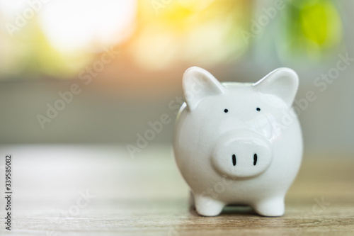 Wallpaper Mural Money savings concepts Piggy bank symbol of saving money on wooden table with sunlight bokeh blur background and copy space. Torontodigital.ca