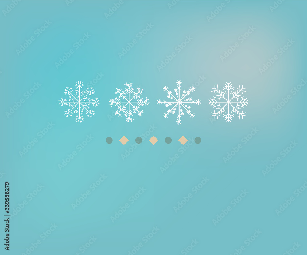 Fototapeta premium Winter background design of white snowflake with copy space. Color snowfall frozen poster. Jpeg illustration