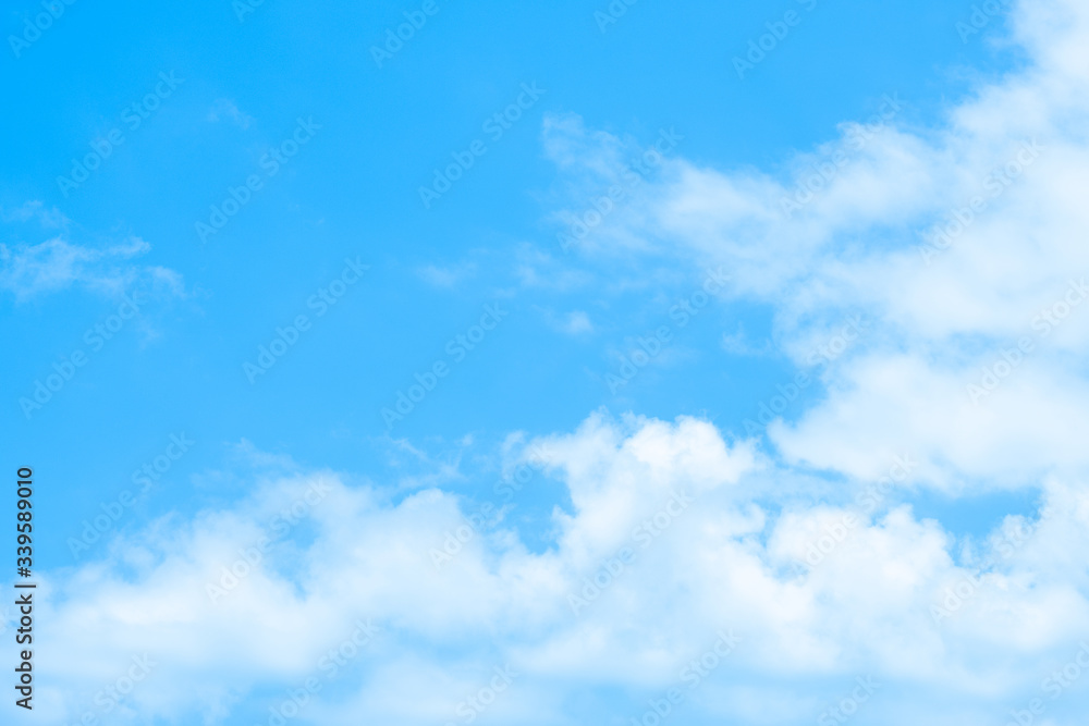 Beautiful blue sky with white cloudy and sun light background , Blue Sky with cloud background texture