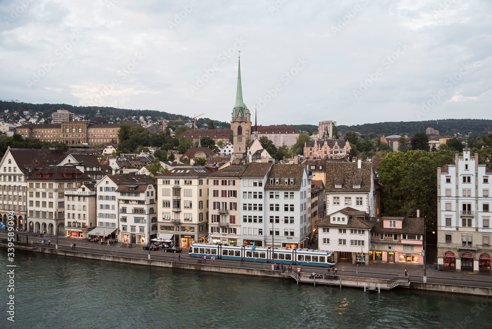 Swiss streetwise buildings along the river