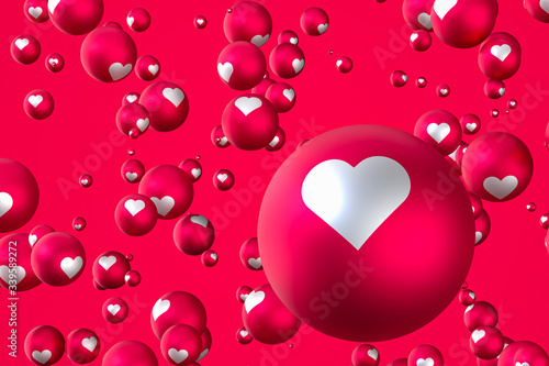 Facebook reactions heart emoji 3d render on transparent background social media balloon symbol with like