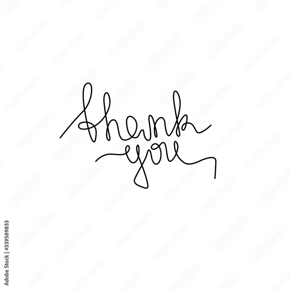 Fototapeta Thank you inscription, continuous line drawing, hand lettering, print for clothes, t-shirt, emblem or logo design, one single line on a white background. Isolated vector illustration.