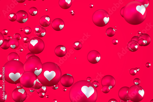 Facebook reactions heart emoji 3d render on transparent background,social media balloon symbol with like